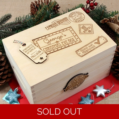Personalised Wooden Christmas Eve Box With Delivery Tag title=